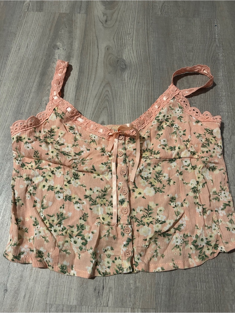 Just Polly Floral Peach Lace-Trim Cami Top
